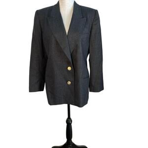 Talbots Women’s Size 12P Gray Wool Gold Button Mid Length Y2K Vintage Blazer USA